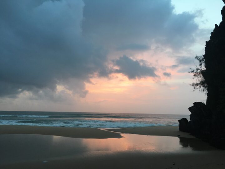 Sunset during monsoons at Apsarakonda beach in Northern Karnataka