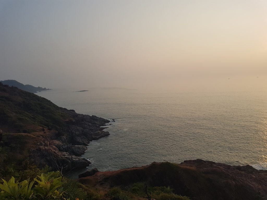 View of cliffs from Gokarna Kudle Hill top at Sunset
