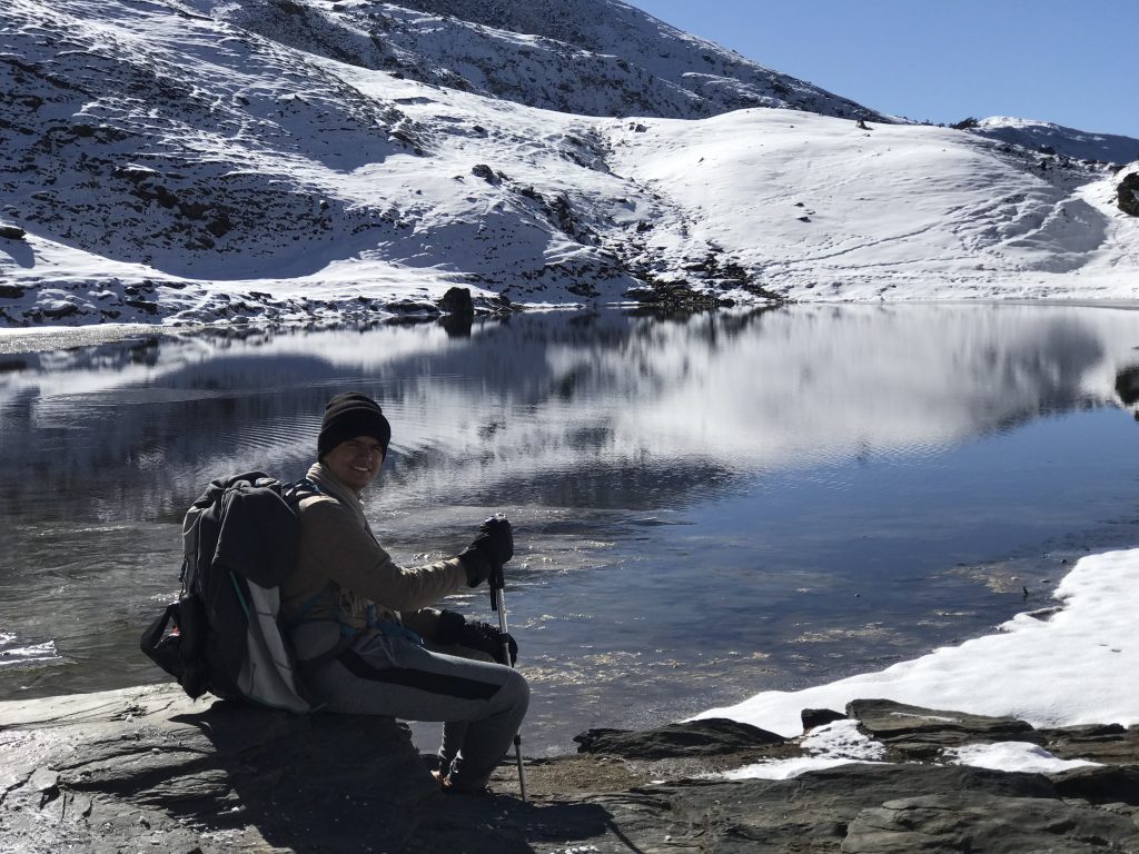 aditya jivrajani at brahmatal lake after completing the trek in uttrakhand