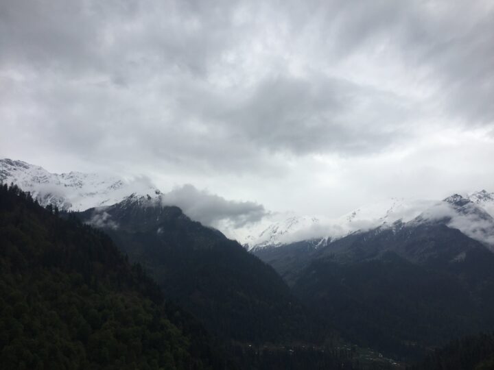 View of snow-capped mountains from Parvati Valley