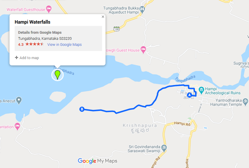 Hampi waterfalls directions on Google Maps