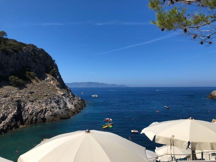 A view of the sea and cliffs of Porto Santo Stefano