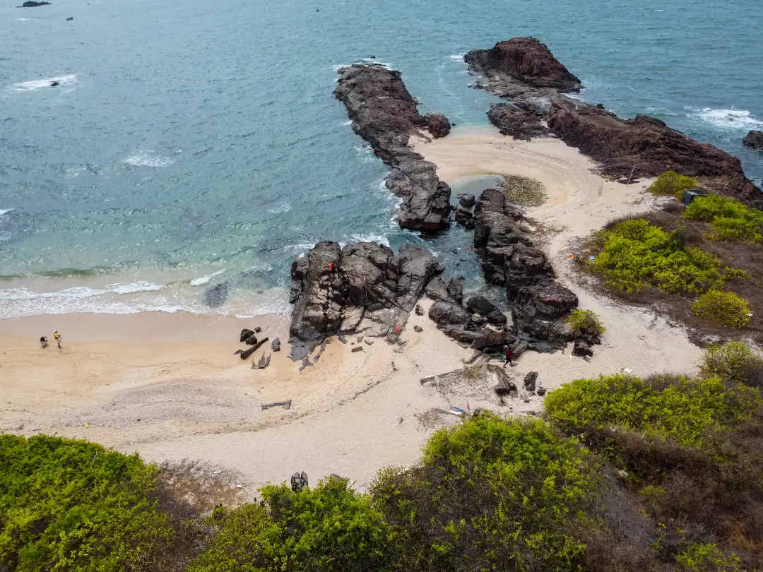 st mary's island's unique beaches and rock formation from drone view