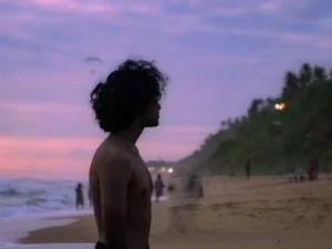 a person at sunset on the varkala beach in kerala