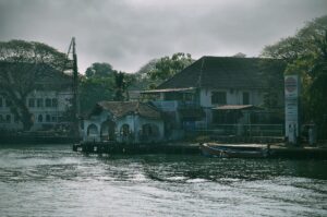 village near body of water