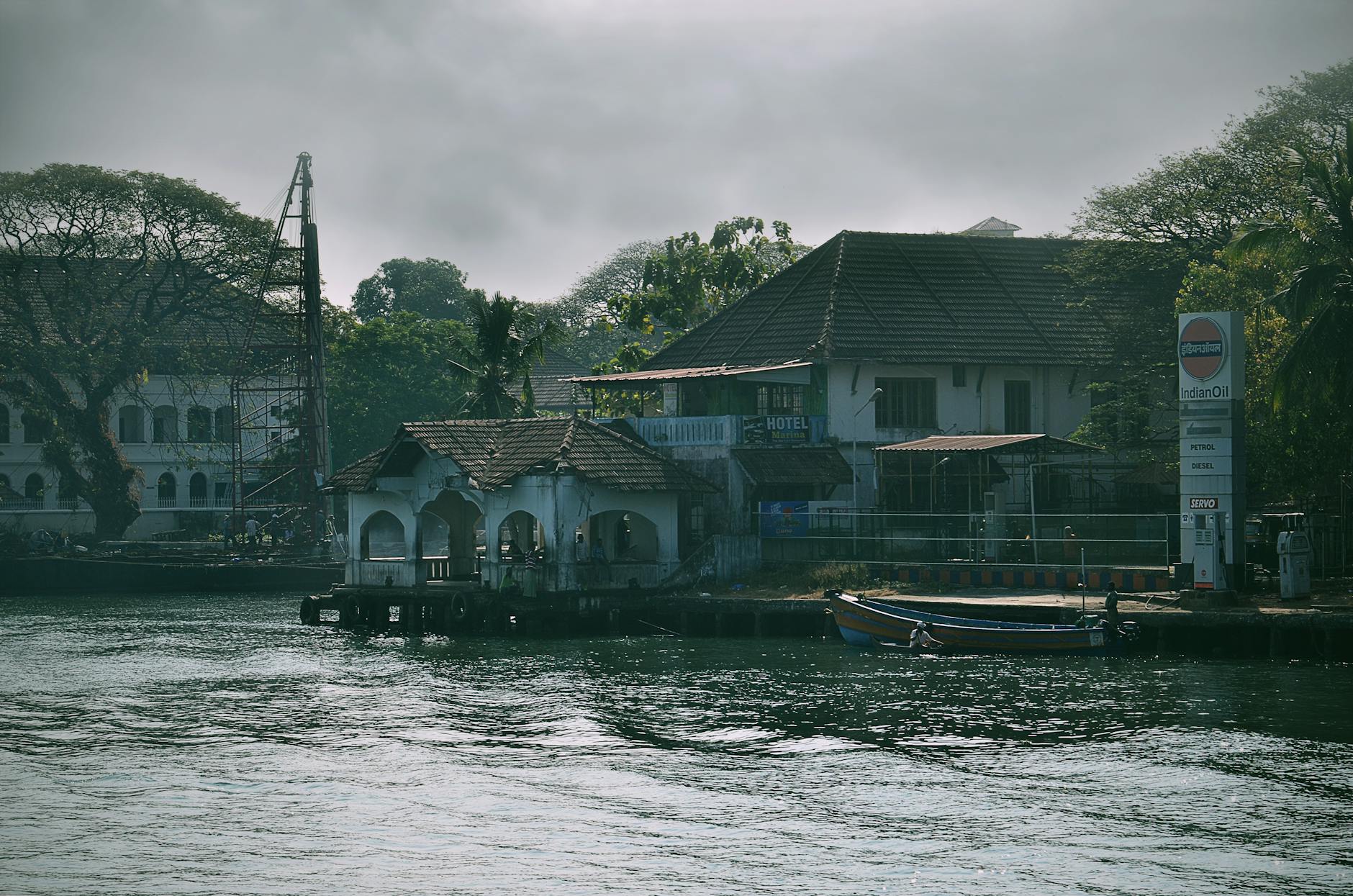 village near body of water