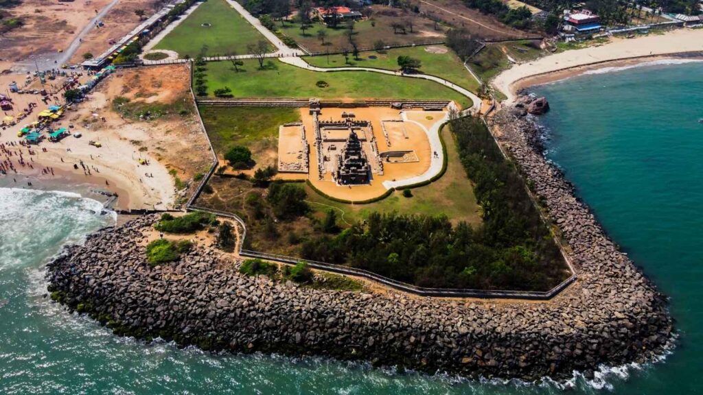 mahabalipuram shore temple drone shot