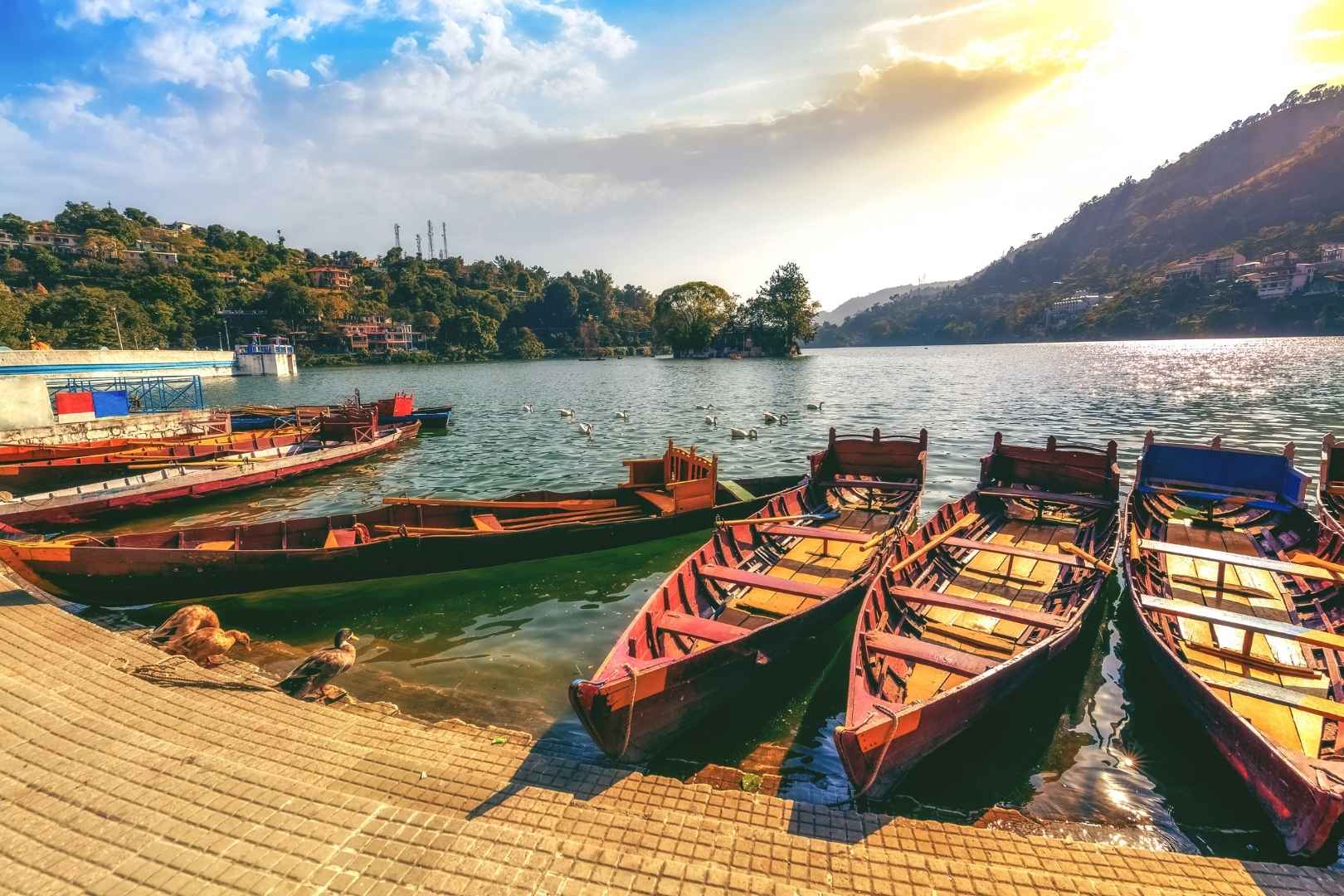 Boats at Bhimtal Lake near Nainital