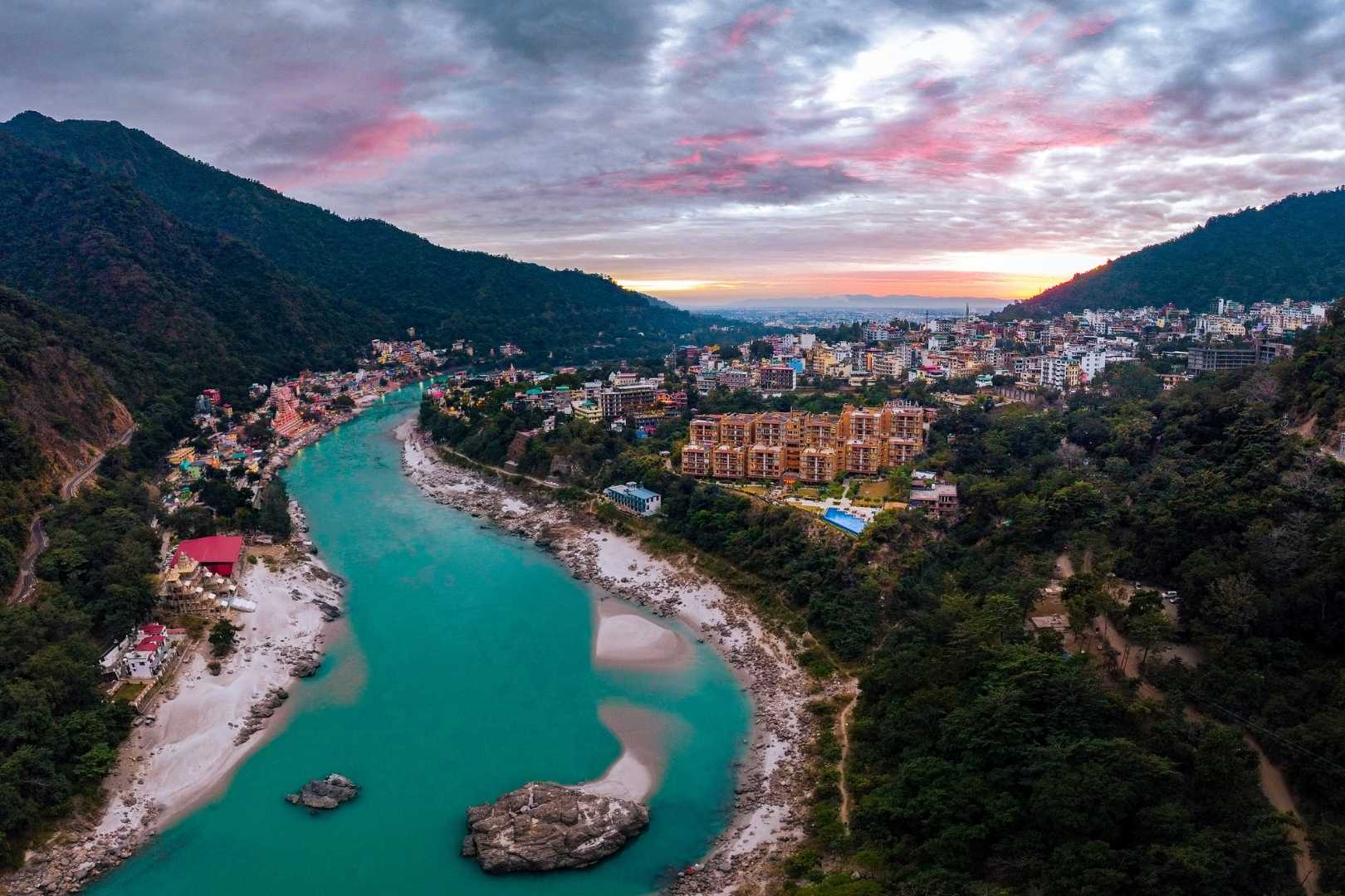 Rishikesh City and River Ganga from the Sky as shot by Xplore The Earth