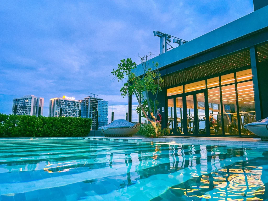 rooftop pool at a hotel in cambodia
